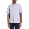 Theory Irving Solid Short Sleeve Linen Button-up Shirt In Purple