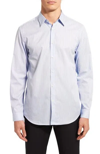 Theory Irving Stretch Stripe Button-up Shirt In Olympic/white