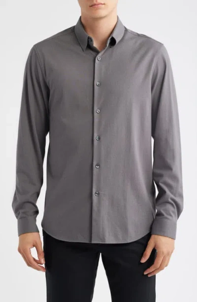 Theory Irving Structure Knit Button-up Shirt In Gray