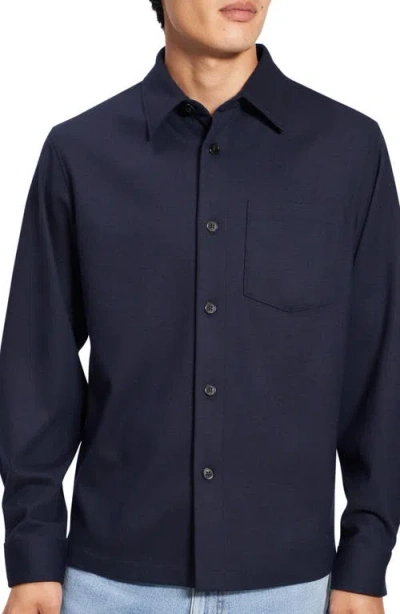 Theory Irving Structure Knit Button-up Shirt In Eclipse