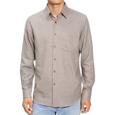 Theory Irving Twill Button-up Shirt In Taupe Mlge