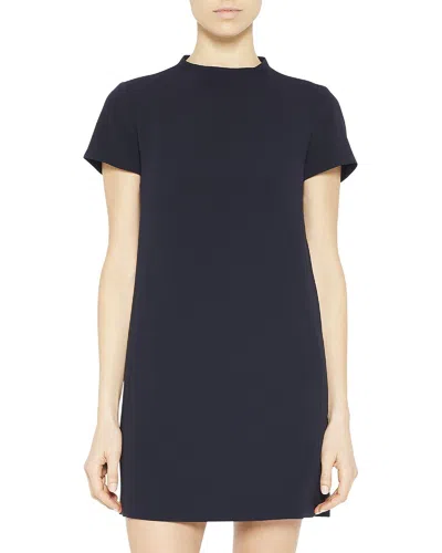 Theory Jatinn Short-sleeve Traceable Wool Suiting Dress In Blue