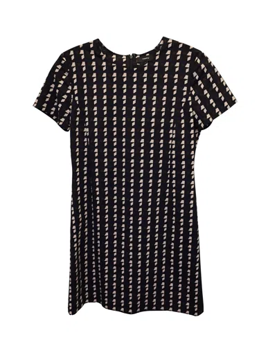 Theory Jatinn Geometric Tile-print Shift Dress In Black Wool