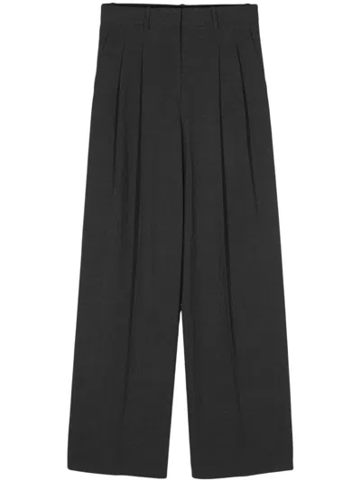 Theory Pleat-detail Wide-leg Trousers In Grey