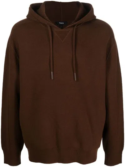 Theory Drawstring Pullover Hoodie In Brown