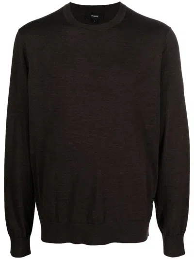 Theory Round-neck Knit Jumper In Brown