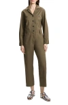 Theory Js Patto Long Sleeve Stretch Cotton Jumpsuit In Dark Olive