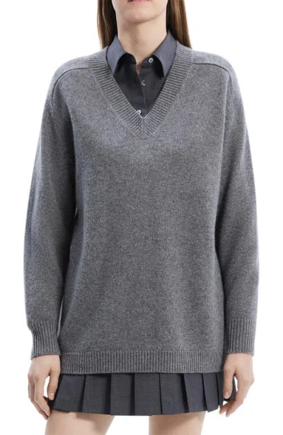 Theory Karenia Wool Cashmere V Neck Sweater In Grey