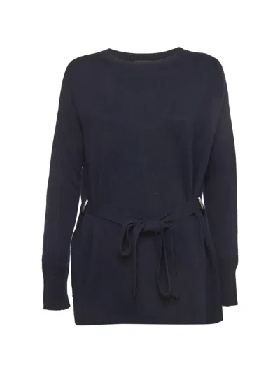 Pre-owned Theory Karenia Self-tie Belt Sweater In Blue