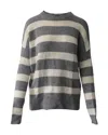 Theory Karenia Striped Sweater In Grey And Cream Cashmere In Multi