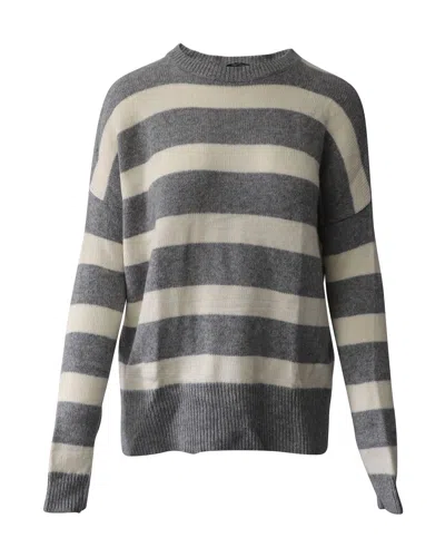 Theory Karenia Striped Sweater In Grey And Cream Cashmere In Multi