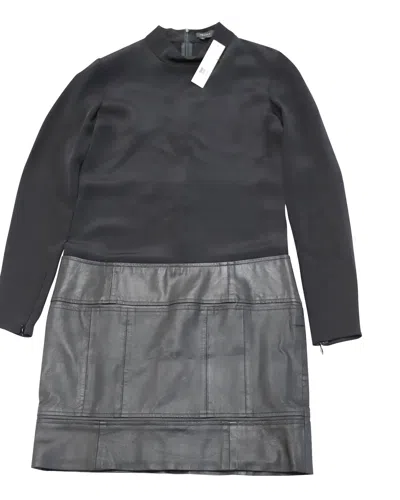 Theory Karlyn Dress In Black Silk And Goat Leather In Grey