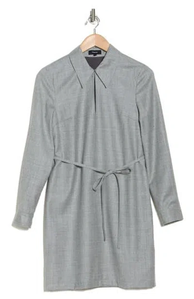 Theory Keyhole Long Sleeve Wool Minidress In Grey Light Heather