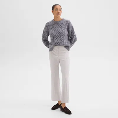 Theory Kick Pant In Herringbone Knit In Light Grey Melange