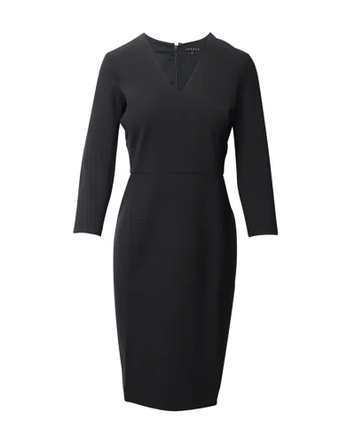 Theory Knee Length Dress With V-neck In Black Wool