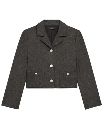 Theory Check Recycled Wool Blend Crop Jacket In Charcoal Melange