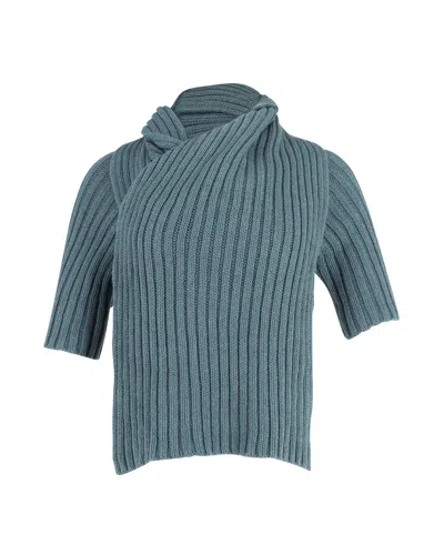 Theory Knit Open Back Bolero Top In Teal Wool In Green