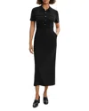 Theory Button Front Mixed Media Crepe Dress In Black