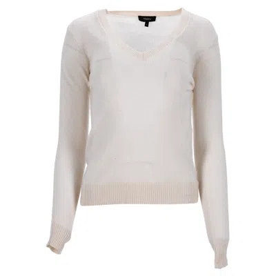 Theory Knitted V-neck Sweater In Cream Cashmere In White