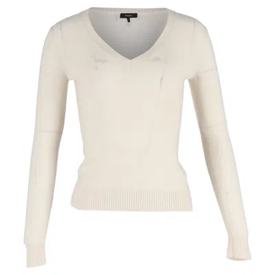 Theory Knitted V-neck Sweater In Cream Wool In Animal Print