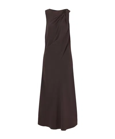 Theory Knotted Crepe Midi Dress In Brown