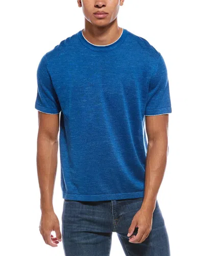 Theory Kolben Linen-blend T-shirt In Blue