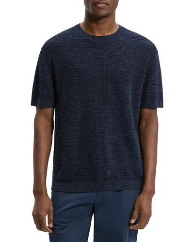 Theory Kolben Pacific Short Sleeve Textured Knit Sweater In Blue