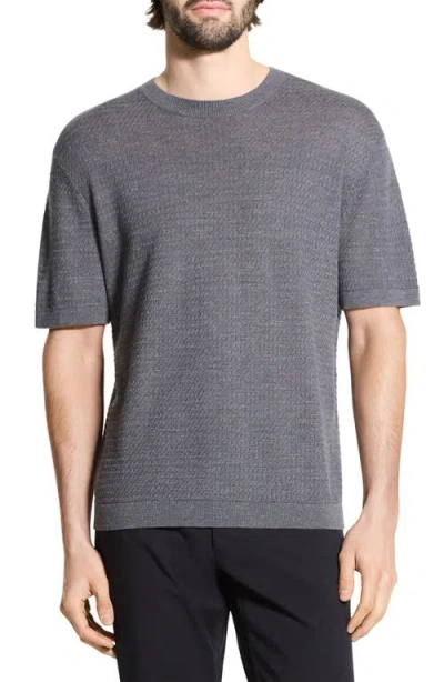 Theory Kolben Short Sleeve Linen & Cotton Blend Crewneck Sweater In Gray