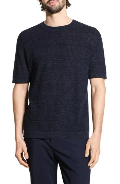 THEORY THEORY KOLBEN SHORT SLEEVE LINEN & COTTON BLEND CREWNECK SWEATER