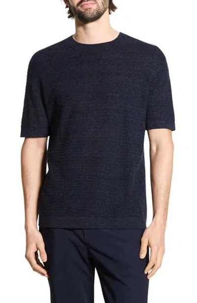 THEORY THEORY KOLBEN SHORT SLEEVE LINEN & COTTON BLEND CREWNECK SWEATER