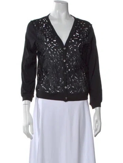 Pre-owned Theory Lace Pattern V-neck Sweater In Black