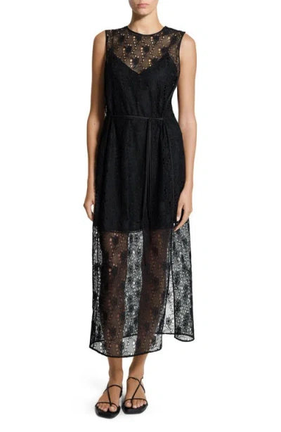 Theory Lace Tie Waist Dress In Black
