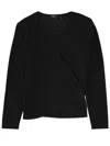 Theory Long Sleeve Knit Top Tie Back Wrap In Black
