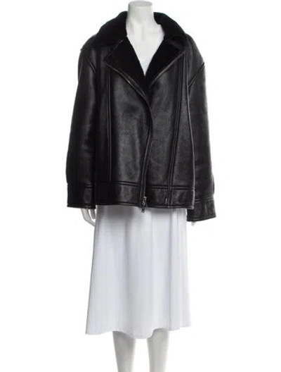 Pre-owned Theory Lamb Fur Biker Jacket In Black