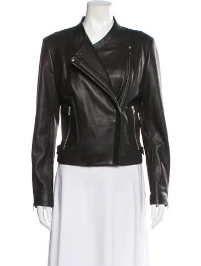 Pre-owned Theory Lamb Leather Biker Jacket In Black