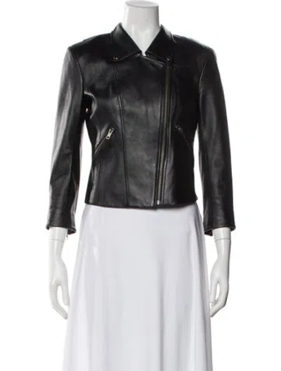 Pre-owned Theory Lamb Leather Biker Jacket In Black