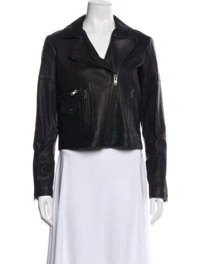 Pre-owned Theory Lamb Leather Biker Jacket In Black