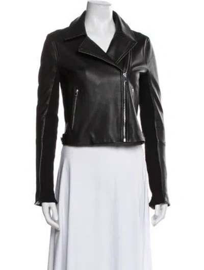Pre-owned Theory Lamb Leather Biker Jacket In Black