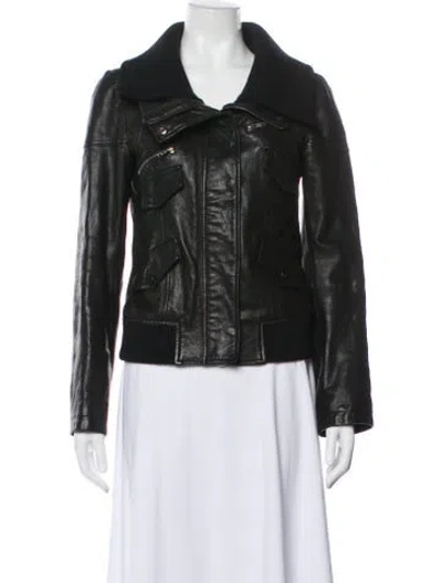 Pre-owned Theory Lamb Leather Biker Jacket In Black