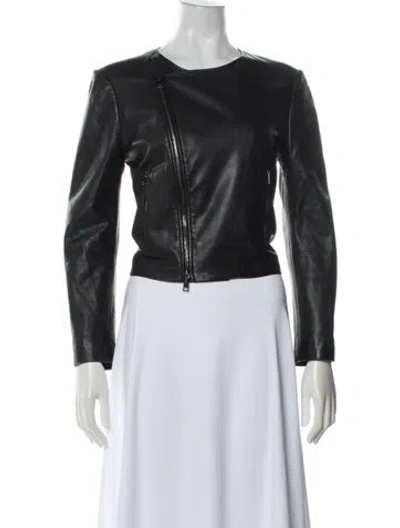 Pre-owned Theory Lamb Leather Biker Jacket In Black