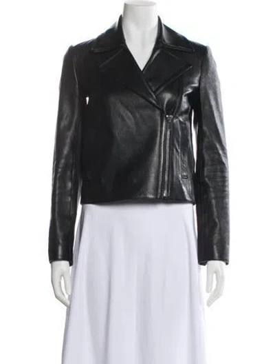 Pre-owned Theory Lamb Leather Biker Jacket In Black