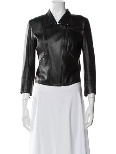 Pre-owned Theory Lamb Leather Biker Jacket In Black