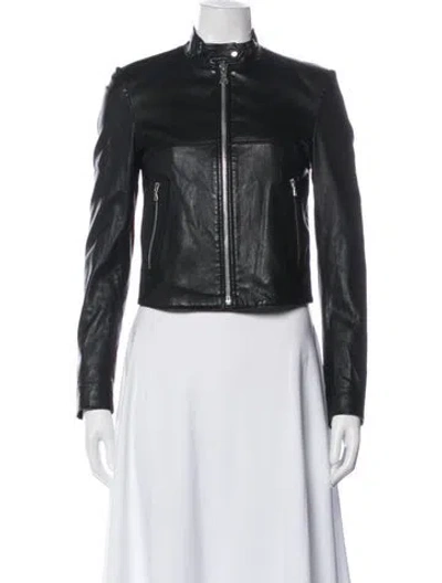 Pre-owned Theory Lamb Leather Biker Jacket In Black
