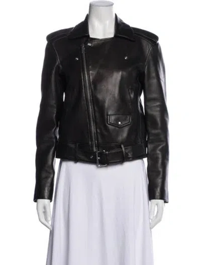 Pre-owned Theory Lamb Leather Biker Jacket In Black