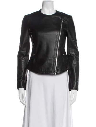 Pre-owned Theory Lamb Leather Biker Jacket In Black