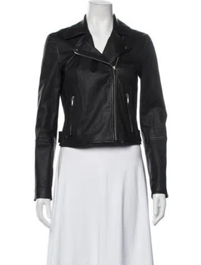 Pre-owned Theory Lamb Leather Biker Jacket In Black