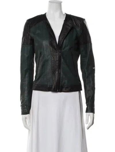 Pre-owned Theory Lamb Leather Biker Jacket In Black/green