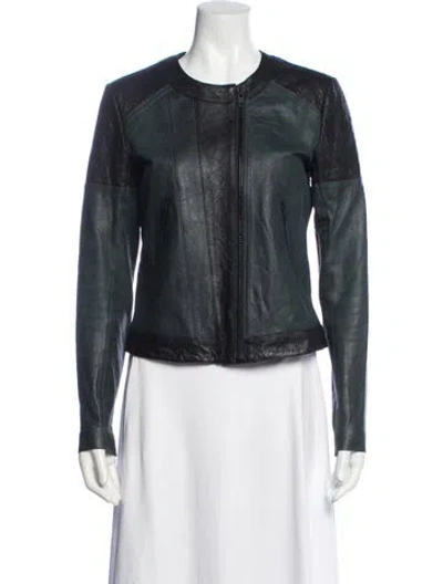 Pre-owned Theory Lamb Leather Biker Jacket In Blue