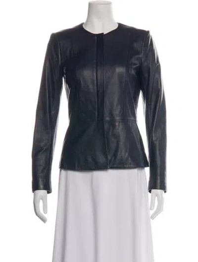 Pre-owned Theory Lamb Leather Biker Jacket In Blue