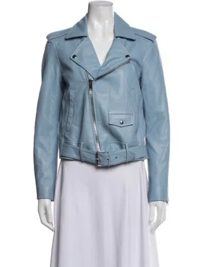 Pre-owned Theory Lamb Leather Biker Jacket In Blue